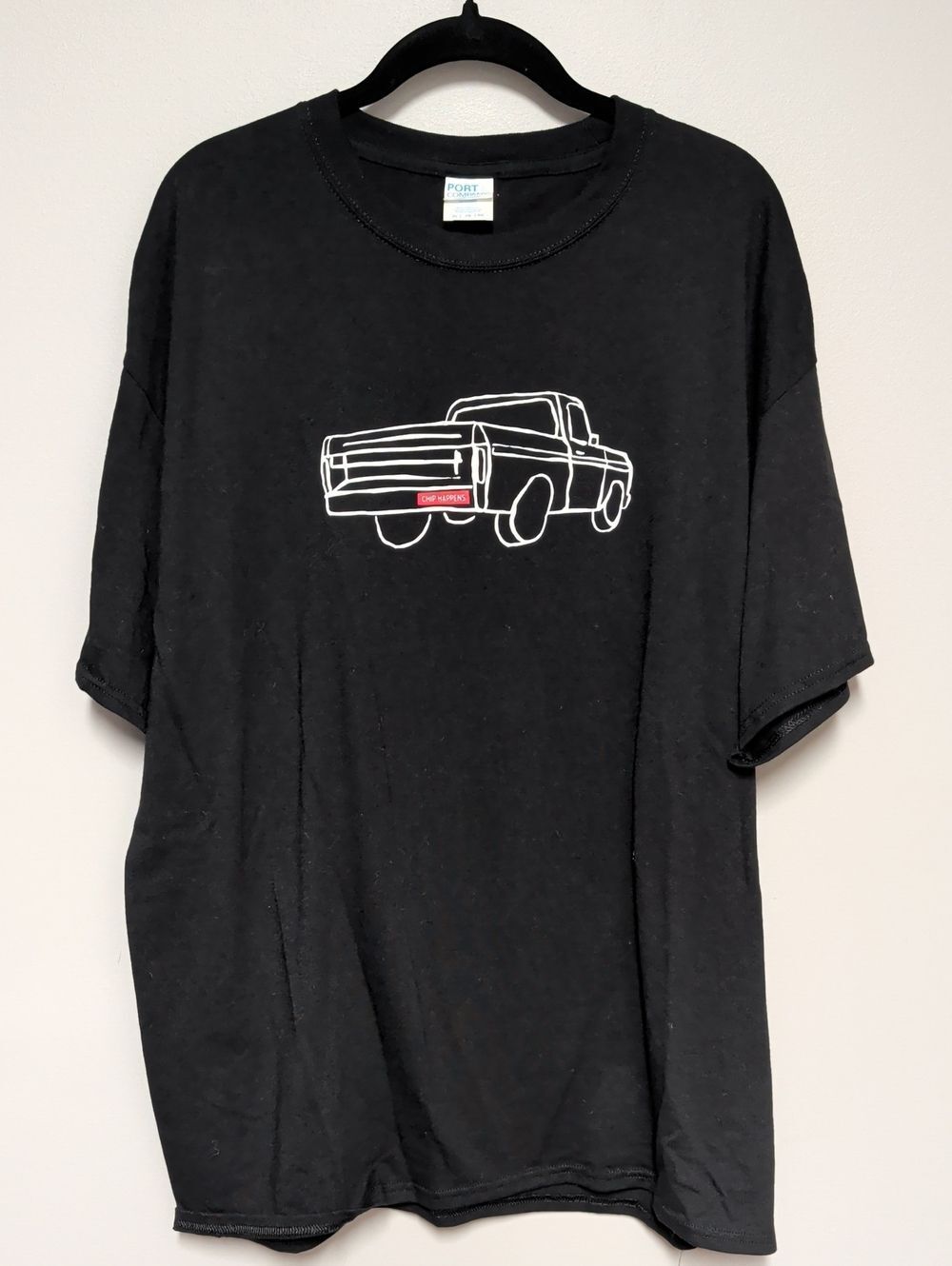 Port and Company Black Short Sleeve Tee with White Truck Graphic
